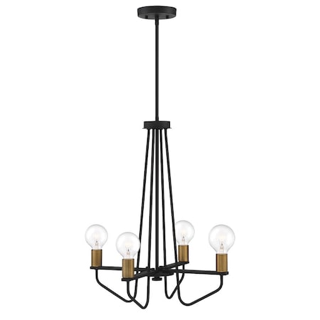 Designers Fountain Ravella 4 Light Mid-Century Black with Clear Glass Shades Chandelier For Dining Rooms 94234-BK